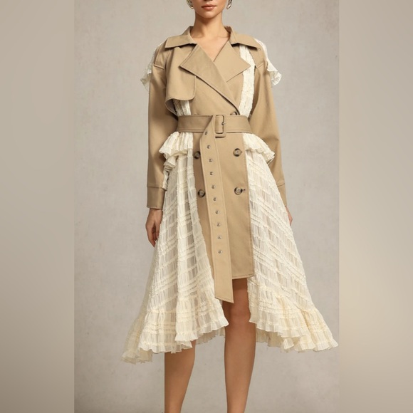 Retail $280 Champagne and Lace Trench Coat - Picture 1 of 13